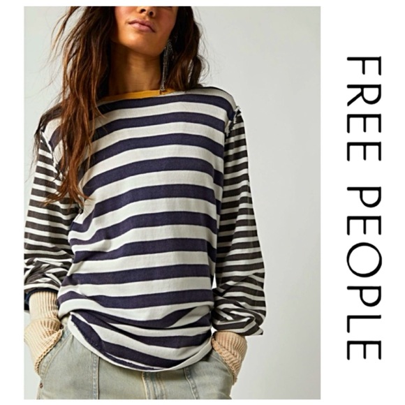 ♥️NWTS-$80 Slouchy Fit FREE PEOPLE Sawyer Tee Medium Scoop Neck Raw Seams Shirt - Picture 2 of 9